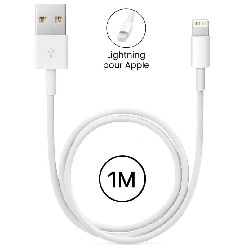 Cable USB iPhone 1m 2A - Blanc Cable USB iPhone 1m 2A - Blanc