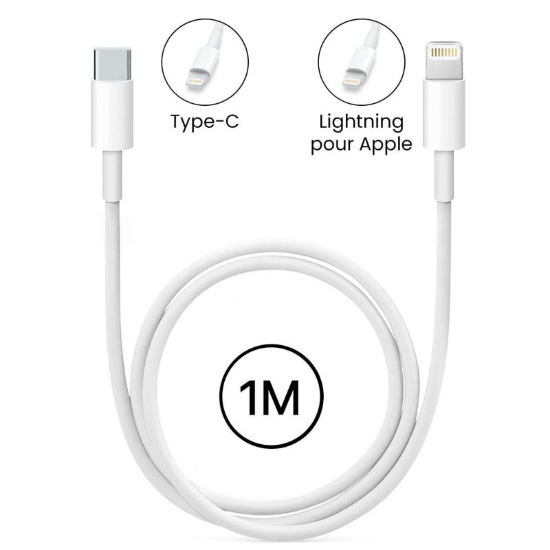 Câble USB Type-C vers iPhone 1m 20W 3A - Blanc Câble USB Type-C vers iPhone 1m 20W 3A - Blanc