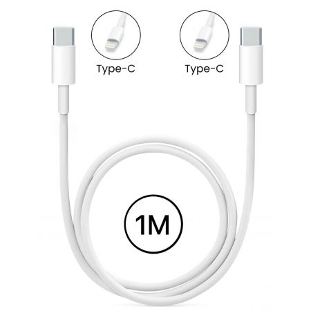 Câble USB-C vers USB-C 1m 18W 3A - Blanc