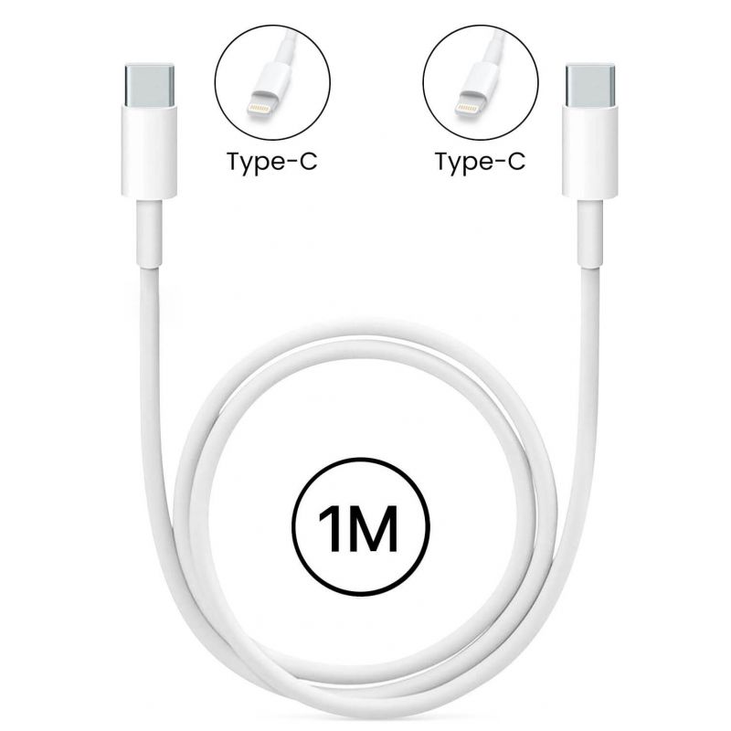 Câble USB-C vers USB-C 1m 18W 3A - Blanc Câble USB-C vers USB-C 1m 18W 3A - Blanc